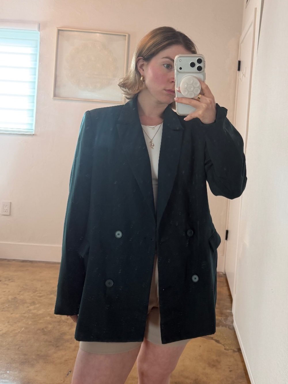 Kittenish Dark Green Oversized Double-Breasted Blazer